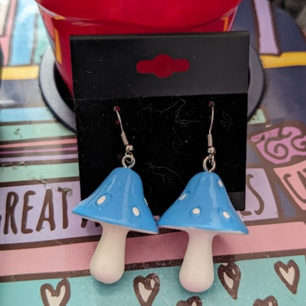 Light blue mushroom earrings